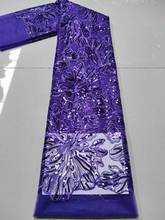 Tela de encaje africano para fiesta, tejido de red francés azul real con bordado y lentejuelas para vestido FHS093, venta al por mayor, 5 yardas/unidad 2024 - compra barato