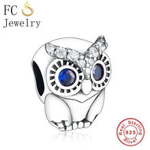Fc jewelry pingentes originais para bracelete, coruja de prata 925, miçanga de olhos azuis para crianças, bracelete feminino de smartwatch 2020 2024 - compre barato
