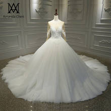 vestiti da sposa Long Sleeve Lace Applique Shiny Wedding Dress 2024 - buy cheap