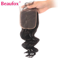 Beaufox-extensiones de cabello humano brasileño Remy, accesorio con ondas sueltas, cierre de encaje 4x4, se puede decolorar 2024 - compra barato
