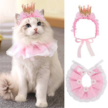 Fashion Elegant Pet Hat Decorative Cute Crown Lace Pet Headband Pet Costume Hat With Cat Bib Pet Dress Up For Party 2024 - buy cheap