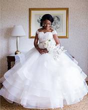 Precioso vestido de boda blanco escalonado, esponjoso, con volantes, bordado con cuentas, Mangas de encaje, aire acondicionado a novia 2024 - compra barato