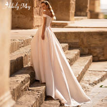 Lindo vestido de noiva romântico com laço gola em barco, lindo vestido de casamento personalizado, cauda, princesa, 2020 2024 - compre barato