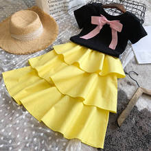 Children Clothing Sets New Summer Girls Party Clothes Bow-knot Pullover and Layered Girl Outfits Kids Cotton Suits 2024 - buy cheap