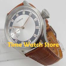 Parnis relógio de pulso mecânico masculino, 43mm, enrolamento da mão 6497, estojo escovado, cristal de safira, indicador de prata, pulseira de couro marrom 2024 - compre barato
