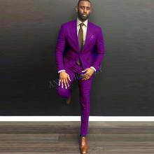 Модный Фиолетовый мужской костюм, костюмы на выпускной, свадьбу для мужчин, приталенный мужской пиджак, свадебный смокинг жениха со штанами 2024 - купить недорого