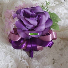 Tecido 6 peças artesanal broche de rosas artificial corsage broche flores casamento igreja dança decoração roxo f5115 2024 - compre barato