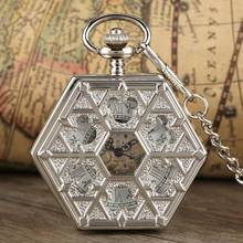 Retro Hexagon Transparent Skeleton Mechanical Hand Wind Pocket Watch HalfHunter Vintage Pendant Chain Watches Men Women 2024 - buy cheap