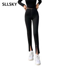 Sllsky calça feminina elástica de cintura alta, nova coleção primavera e outono, 2021 2024 - compre barato