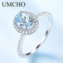 UMCHO Luxury Created Oval Sky Blue Topaz Rings Real 925 Sterling Silver Wedding Band Rings For Women Cocktail Fine Jewelry 2024 - купить недорого