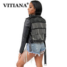 VITIANA Women PU Leather Black Jacket Spring 2019 Female Long Sleeve Zipper Moto Bilker Tassels Cool Jackets Womens Fashion Coat 2024 - buy cheap