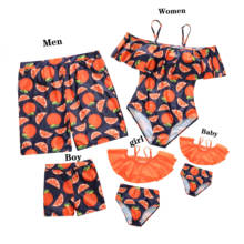 Bañador a juego con estampado de frutas para niños y niñas, conjunto de Bikini para madre e hija, padre e hijo, pantalones cortos de playa, color naranja 2024 - compra barato