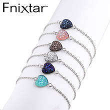 Fnixtar-pulsera de resina de imitación para mujer, brazalete de acero inoxidable con piedra drusa de corazón de amante, regalo, 2 unid/lote 2024 - compra barato