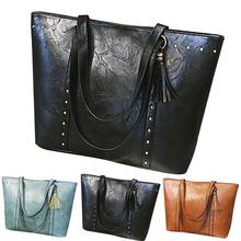 Bolsa de mão grande feminina de couro, bolsa de mão grande com borla vintage casual de alta qualidade para mulheres 2024 - compre barato