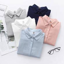 Blusa blanca de manga larga para mujer, camisa informal con cuello vuelto, 100% algodón, novedad, Primavera, S579 2024 - compra barato