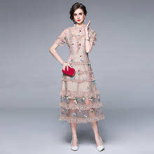 Женское роскошное Сетчатое платье с вышивкой, элегантное дамское винтажное платье-трапеция с оборками, облегающее простое праздвечерние чное платье, лето 2021 2024 - купить недорого