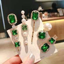 Women Barrette Imitation Gemstone Emerald Barrettes Luxury Hair Pins Clips Crystal Rhinestone Pearl Hairpins Hair Accessories 2024 - buy cheap
