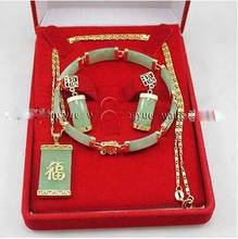Jewelry Green Inlay Link Bracelet earrings Necklace Pendant Set 2024 - buy cheap
