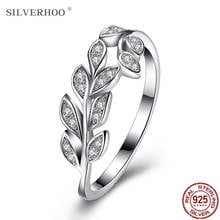 SILVERHOO 925 Sterling Silver Ring Jewelry For Women Simple Dazzling CZ Olive Branch Plant Finger Rings Female Anniversary Gift 2024 - buy cheap