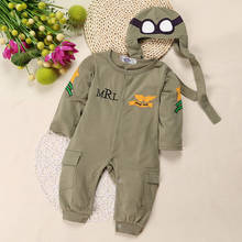 2021 на весну и осень, Детский комбинезон + шапочка для маленьких мальчиков Одежда для новорожденных комбинезоны одежда для малышей комбинезон солнцезащитные очки-авиаторы костюмы зеленого цвета 2024 - купить недорого