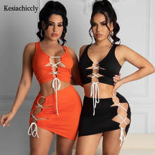 Kesiachiccly Hollow Out Party Dresses Women 2021 Solid V Neck Bandage Streetwear Skinny Slim Clubwear Sexy Bodycon Mini Dress 2024 - buy cheap