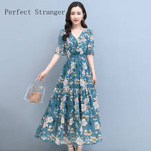 2021 Summer New Arrival High Quality Hot Sale  M-3XL  V Collar Ruffles Short Sleeve Women Chiffon Long Dress 2024 - buy cheap