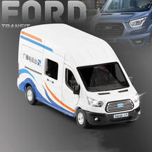 Modelo de coche de negocios Ford Transit 1:35, gran oferta, simulación de fundición a presión, sonido y luz de regreso al coche en miniatura, envío gratis 2024 - compra barato