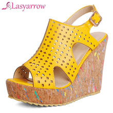Lasyarrow 2021 Big Size 43 Women Sandals Peep Toe Buckle High Heels Wedges Sandals Hollow Out Platform Summer Party Shoes Woman 2024 - buy cheap