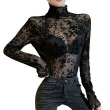 Fashion Women Sexy Perspective Tshirt Long Sleeve Turtleneck Top See Through Female Bottoming T-shirt 2024 - buy cheap