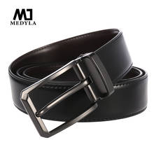 MEDYLA Genuine Leather For Men High Quality Black Buckle Jeans Belt Cowskin Casual Belts Business Belt Cowboy Waistband 3.5cm 2024 - buy cheap