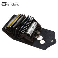 BISI GORO 14 Bit Fashion Cow Leather Credit Card Holder Solid Men & Women Hasp Protection anti RFID Wallet Coin Porta Tarjetas 2024 - buy cheap