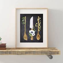 Placa de abajur de cozinha parede, utensílios de aquarela rústica cozinha colheres de aquecimento de casa presente pintura de tela decoração caseira 2024 - compre barato