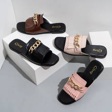 KM-ROYA 2021 Brand Fashion Chain Slippers Women Flat Casual Shoes Women Slide Summer Flip Flops Beach Sandal Slipper Big size 42 2024 - buy cheap