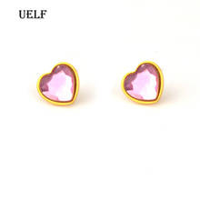 Uelf 2019 Unique Design pink Love Heart Shape Stud Earring For Women Charm Wedding Jewelry Party Statement Stud  Earring 2024 - buy cheap