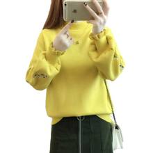 Autumn Winter New Women Sweater Plus Velvet Thick Knitted Sweater Pullover Femme Embroidery Ruffle Lantern Sleeve Sweaters 2024 - buy cheap