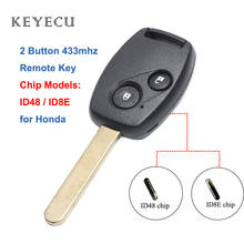 Keyecu-mando a distancia con 2 botones, llave Fob de 433MHz ID48/ ID8E, llave del coche con Chip para Honda Jazz Civic HRV FRV Stream CR-V 2002 2003 2004 2005 Euro 2024 - compra barato