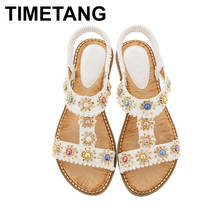 TIMETANGBohemian Casual Women Sandals2021 Fashion Women Round Toe Crystal Flat Bottom Beach Shoes Women Summer Sandals 2024 - buy cheap