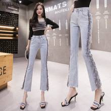 2021 High Waist Jeans Mom Stretch Female Flare Boyfriend Jeans For Women Lace Beading Denim Pants Trousers Skinny Jeans Woman 2024 - buy cheap