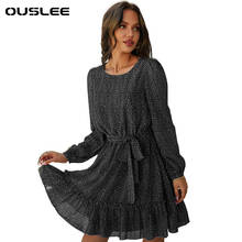 Платье OUSLEE женское шифоновое с цветочным принтом, винтажное элегантное мини-платье с круглым вырезом и длинным рукавом, в богемном стиле, весна-осень 2024 - купить недорого