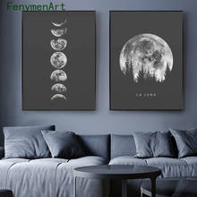 Póster minimalista de Luna, pintura en lienzo de fases de Luna blancas y negras, imagen moderna, impresión artística de pared nórdica para decoración del hogar y sala de estar 2024 - compra barato