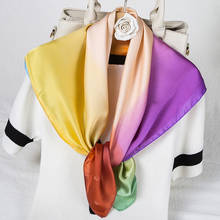 Pañuelo de seda de colores para niña, bufanda cuadrada de satén con estampado de arco iris 2024 - compra barato