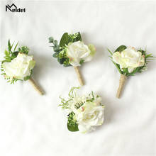 Meldel White Silk Groom Boutonniere Pins Wrist Corsage Bridesmaid Boutonniere Cuff Bracelet Wedding Witness Silk Corsage Flowers 2024 - buy cheap