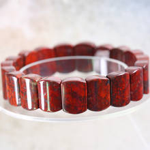 Bangle Natural Stone Gem Red Jaspers Rectangle Bead Stretch Bracelet for Men Women Jewelry Gift 8"1Pcs H016 2024 - buy cheap
