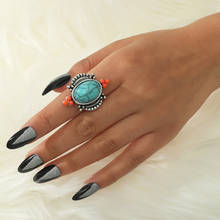 Punk Retro Metal Geometric Blue Stone Silver Color Rings for Women Girls Party Jewelry Gifts 2024 - buy cheap