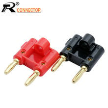 2PCS black+red 24K gold plated double dual head banana male plug connector 2024 - buy cheap