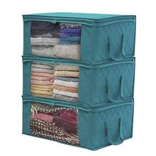 Caixa de armazenamento de roupas, dobrável, janela clara, zíper, não tecido, organizador de roupas, cesta com alças 2024 - compre barato