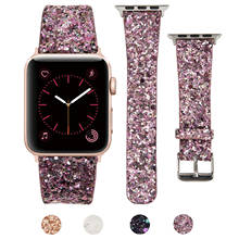 Ремешок кожаный для женских часов Apple Watch 40 мм 38 мм 42 мм 44 мм, мигающий модный браслет для Iwatch 6 5 4 3, аксессуары для наручных часов 2024 - купить недорого