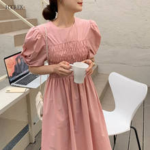 Новинка 2021, женское элегантное Плиссированное приталенное платье средней длины с пышными рукавами, корейское слитное офисное платье, женские платья 2024 - купить недорого