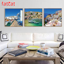 FATCAT-pintura de diamantes 5d diy, paisaje de la costa, Cuadrado completo, taladro redondo, kit de bordado de diamantes, Tríptico, decoración del hogar AE2640 2024 - compra barato