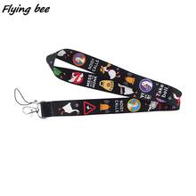 Flyingbee-correa de cuello de ganso para teléfono móvil, cordón negro, soporte para tarjeta de identificación, llavero, correa de gimnasio, collar, regalo, X1129 2024 - compra barato